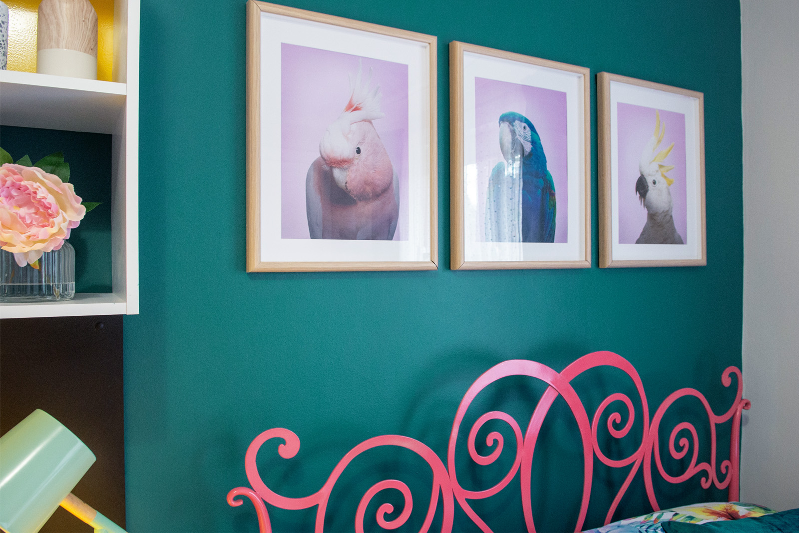 Cherie-Barber_Renovating-For-Profit_Tween-Bedroom_framed-birds-Taubmans-paint