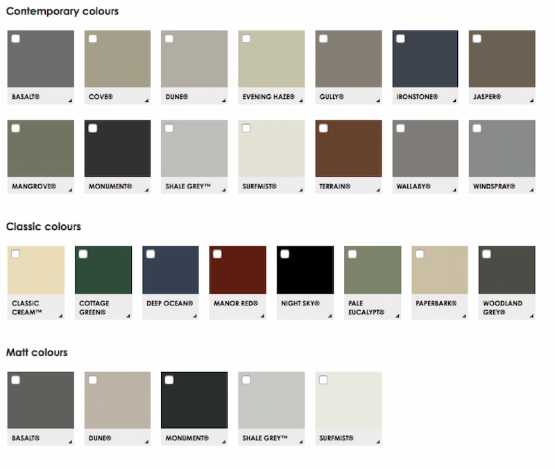 Colorbond - Color Chart  Diy painting, Color, Colour schemes